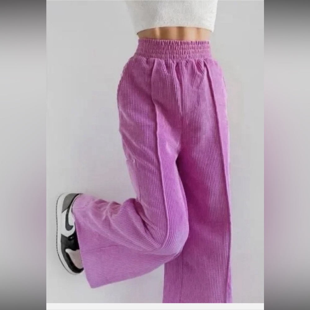 Urban Outfitters Orchid Purple Corduroy Cargo Pants Wideleg High Rise Size Small - Picture 4 of 10